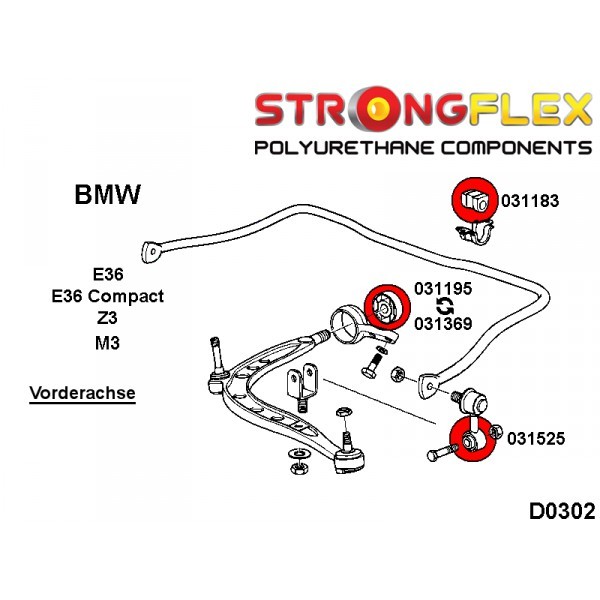 raceparts.cc Stabilisator-PU-Buchsen BMW E36 15 mm Polyurethan HA 