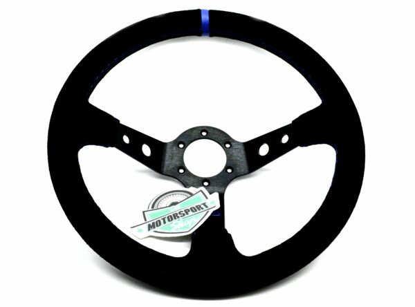 schwarzes Wildleder Sportlenkrad 350mm tief geschüsselt mit blauer Naht