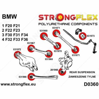 Alternative view of Strongflex BMW 1er F20 F21 2er F22 F23 3er F30 F31 F34 4er F32 F33 F36 Kompletter Polyurethan Buchsensatz für Vorder- und Hinterachse - 036051B